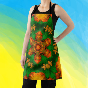 Psychedelic Mandala Flower Green Oranje and Yellow Schort