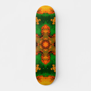 Psychedelic Mandala Flower Green Oranje and Yellow Skateboard