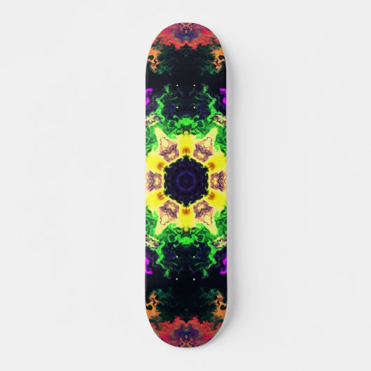 Psychedelic Mandala Flower Green Paars and Yellow Skateboard (Voorkant)