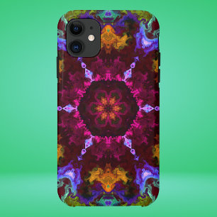 Psychedelic Mandala Flower Paars Oranje and Green iPhone 11 Hoesje