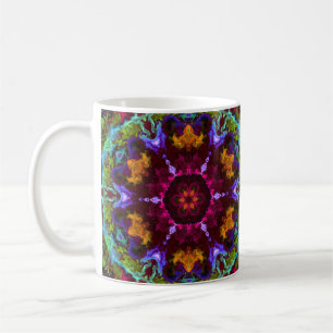 Psychedelic Mandala Flower Paars Oranje and Green Koffiemok