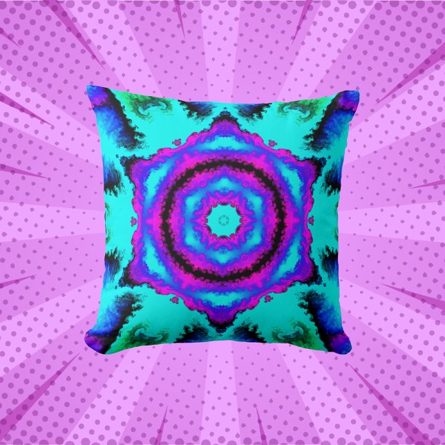Psychedelic Mandala Flower Pink Paars and Blue Kussen (Creator heeft geüpload)