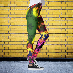 Psychedelic Mandala Flower Pink Yellow en Green Leggings