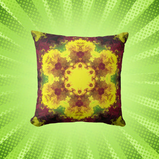 Psychedelic Mandala Flower Yellow en Green Kussen