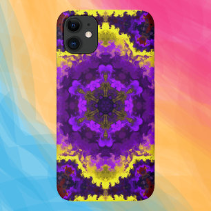 Psychedelic Mandala Flower Yellow en Paars iPhone 11 Hoesje