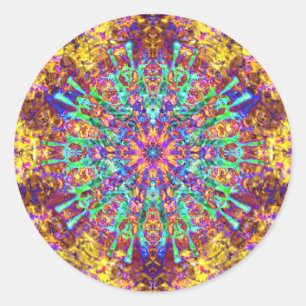 Psychedelic Mandala Trippy Hippie Color Splash Ronde Sticker