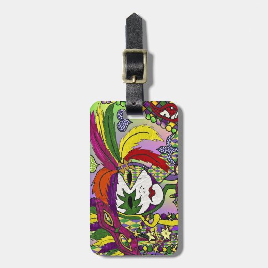 Psychedelic Mardi Gras Feather Mask Bagagelabel (Voorkant verticaal)