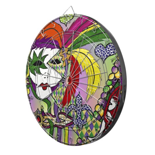 Psychedelic Mardi Gras Feather Mask Dartbord (Voorkant Rechts)