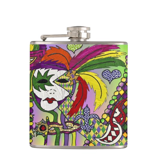 Psychedelic Mardi Gras Feather Mask Heupfles (Voorkant)