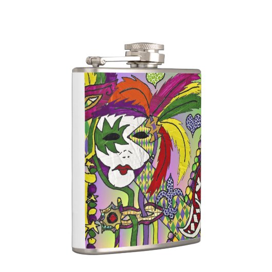 Psychedelic Mardi Gras Feather Mask Heupfles (Rechts)