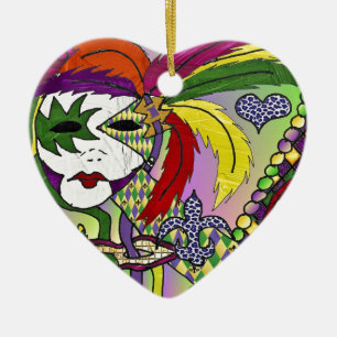 Psychedelic Mardi Gras Feather Mask Keramisch Ornament