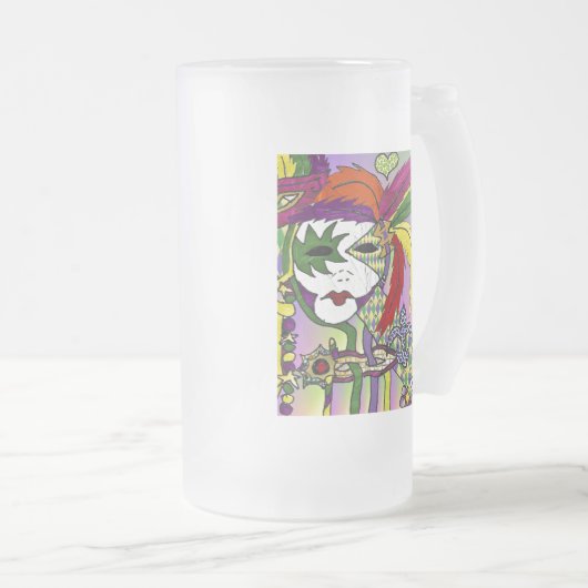 Psychedelic Mardi Gras Feather Mask Matglas Bierpul (Voorkant rechts)
