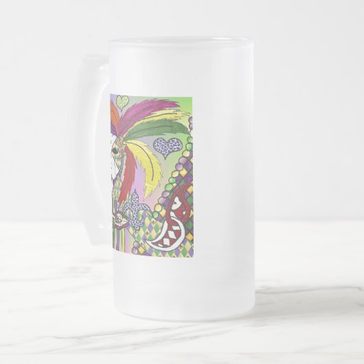 Psychedelic Mardi Gras Feather Mask Matglas Bierpul (Voorkant links)