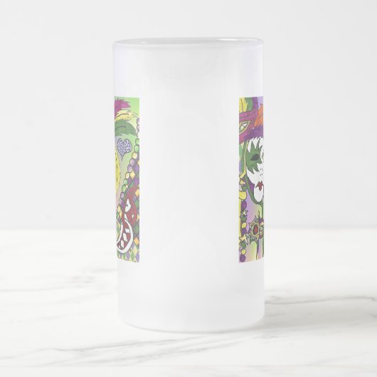 Psychedelic Mardi Gras Feather Mask Matglas Bierpul (Center)