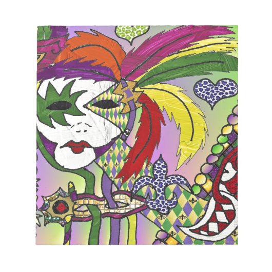 Psychedelic Mardi Gras Feather Mask Notitieblok (Voorkant)