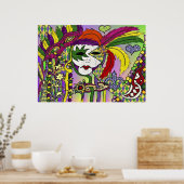 Psychedelic Mardi Gras Feather Mask Poster (Keuken)