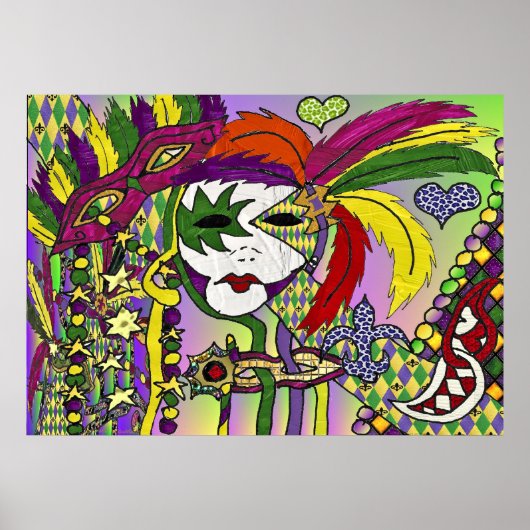 Psychedelic Mardi Gras Feather Mask Poster (Voorkant)