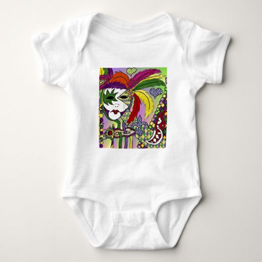 Psychedelic Mardi Gras Feather Mask Romper (Voorkant)