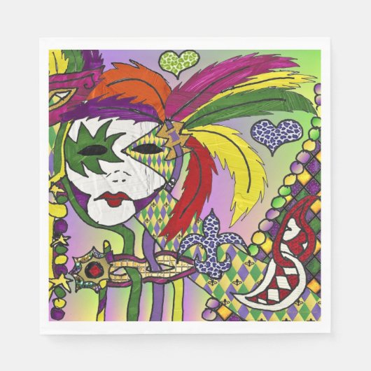Psychedelic Mardi Gras Feather Mask Servetten (Voorkant)