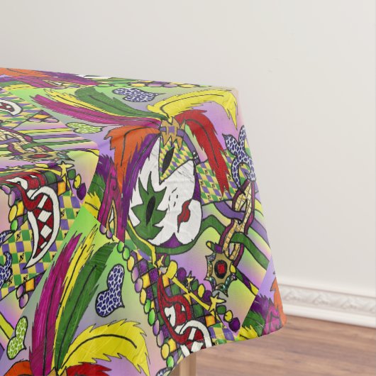 Psychedelic Mardi Gras Feather Mask Tafelkleed (Voorbeeld)