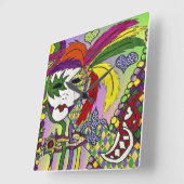 Psychedelic Mardi Gras Feather Mask Vierkante Klok (Hoek)