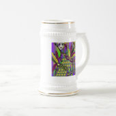 Psychedelic Mardi Gras Feathermaskers Beer Stein Bierpul (Voorkant rechts)