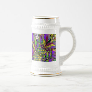 Psychedelic Mardi Gras Feathermaskers Beer Stein Bierpul
