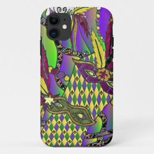 Psychedelic Mardi Gras Feathermaskers iPhone 11 Hoesje