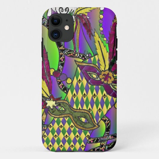 Psychedelic Mardi Gras Feathermaskers Case-Mate iPhone Case (Achterkant)