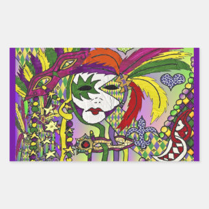 Psychedelic Mardi Gras Feathermaskers Gifts Appare Rechthoekige Sticker