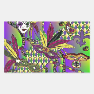 Psychedelic Mardi Gras Feathermaskers Rechthoekige Sticker