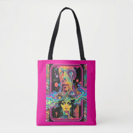 Psychedelic Melting Faces Pink All Over Print Tote Draagtas