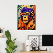 Psychedelic Monkey Face – Neon Oerwoud Energie Poster (Thuiskantoor)