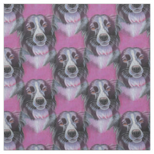 Psychedelic Moon Dog Border Collie Fabric Stof