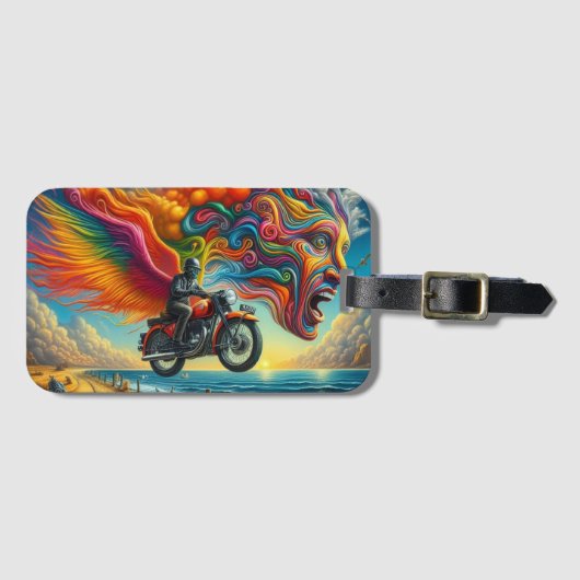 Psychedelic Motorcycle Dreamscape Bagagelabel (Voorkant (horizontaal))