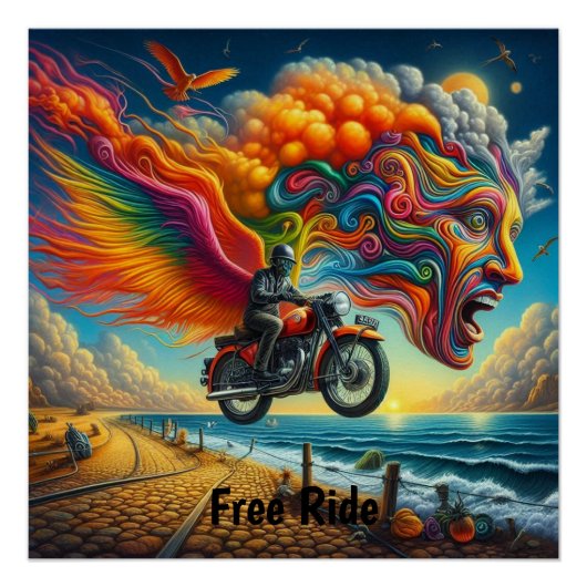 Psychedelic Motorcycle Dreamscape Perfect Poster (Voorkant)
