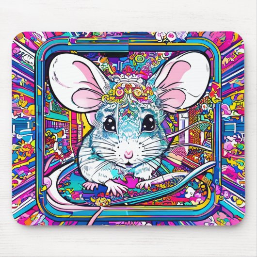 Psychedelic Mouse A Colorful Journey Muismat (Voorkant)