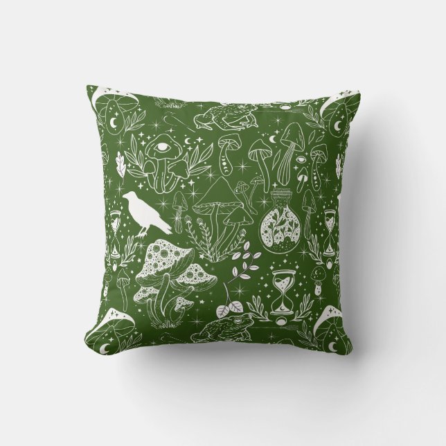 Psychedelic Mushroom Pattern 2D.BW.b D Groen BG Kussen (Voorkant)