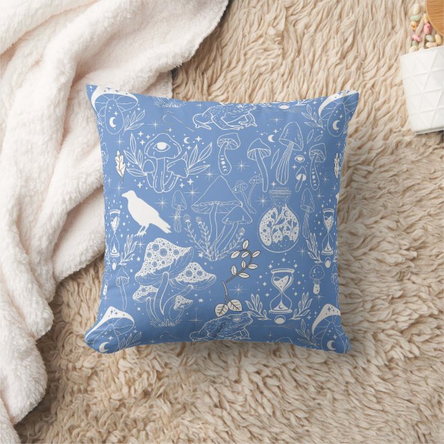 Psychedelic Mushroom Pattern 2D.BW.b L Blauw BG Kussen (Deken)