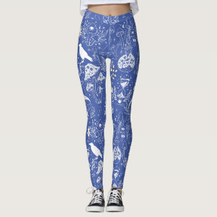 Psychedelic Mushroom Pattern 2D.BW.b L Blauw BG Leggings
