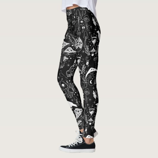 Psychedelic Mushroom Pattern 2D.BW.b Zwart BG Leggings (Links)