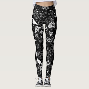 Psychedelic Mushroom Pattern 2D.BW.b Zwart BG Leggings