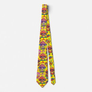 Psychedelic Mushroom Pattern 3D B.B Yellow BG Stropdas