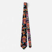 Psychedelic Mushroom Pattern 3D Zwart BG Stropdas (Voorkant)