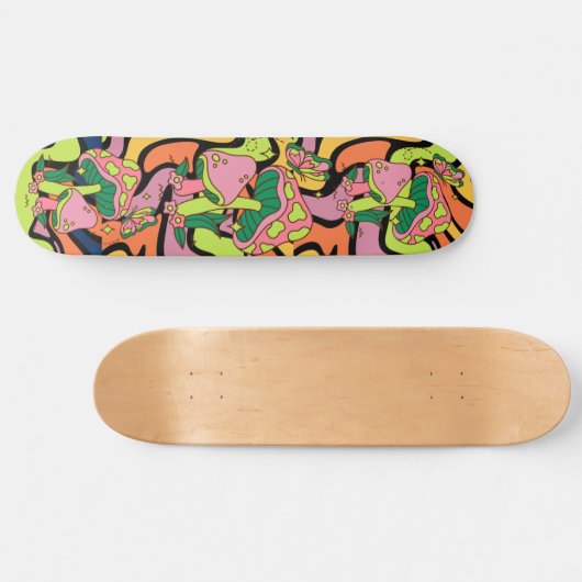 Psychedelic Mushroom Retro Patroon Skateboard (Horizontaal)