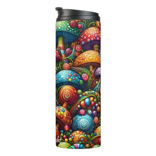 Psychedelic Mushroom Wonderland Pattern Thermosbeker (Geroteerd rechts)