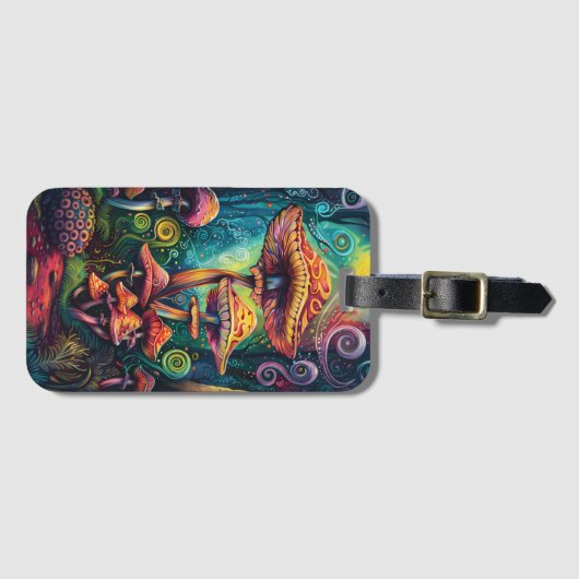 Psychedelic Mushrooms Funky Artwork Bagagelabel (Voorkant (horizontaal))
