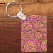 Psychedelic Neon Mandala Swirl Pattern Sleutelhanger (Voorkant)