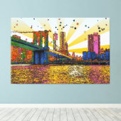 Psychedelic New York City: Brooklyn Bridge, WTC #1 Canvas Afdruk (Insitu (Houten vloer))
