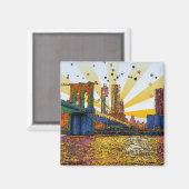 Psychedelic New York City: Brooklyn Bridge, WTC #1 Magneet (Voorkant / Achterkant)